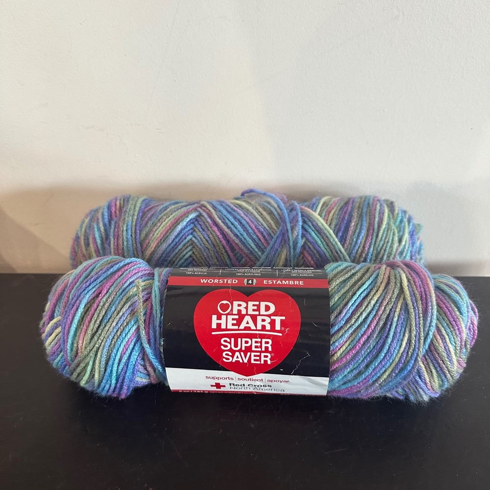 Lot 2 Red Heart Super Saver Yarn Monet Variegated Blue Purple Green Worsted 4